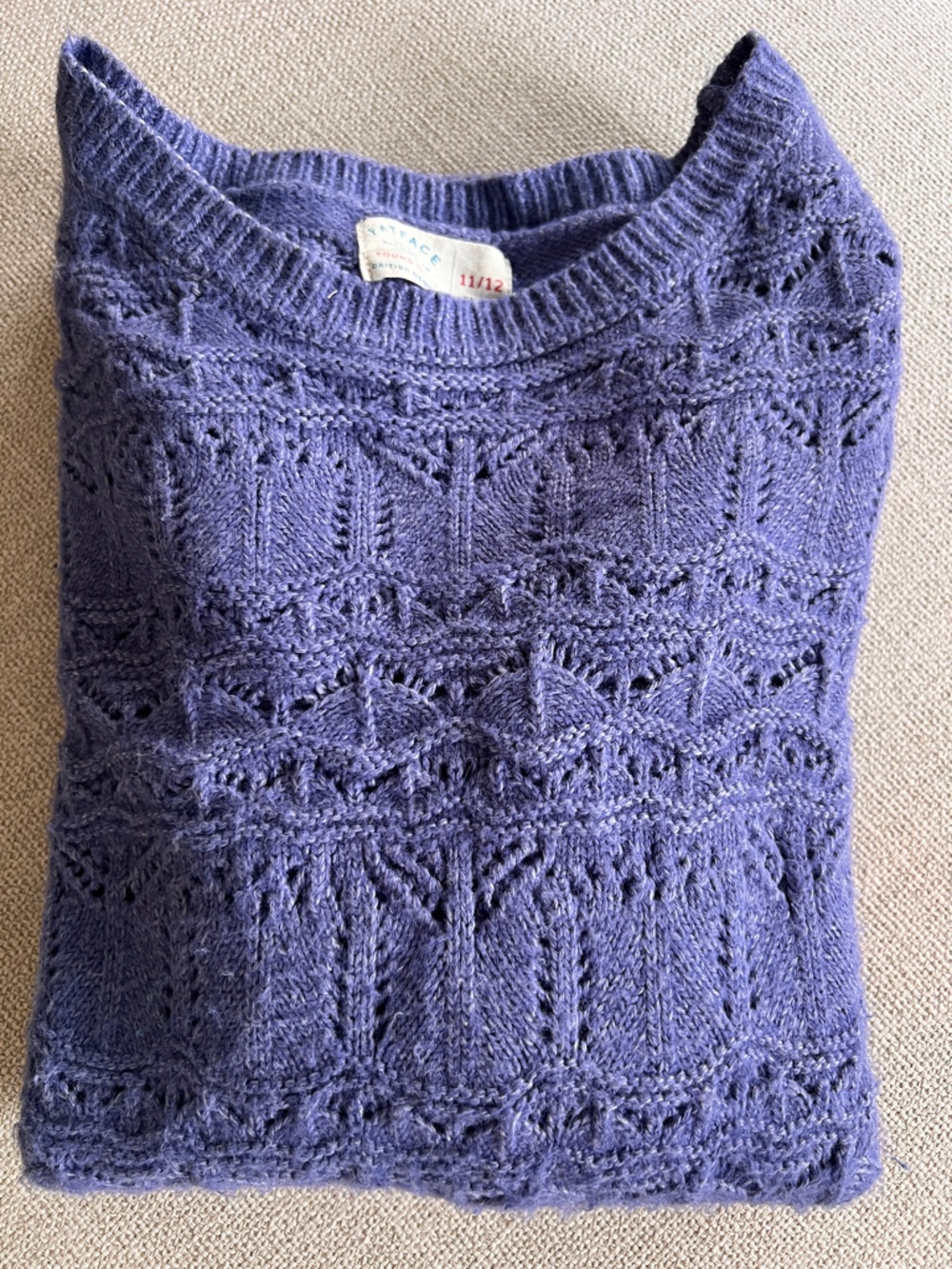 Fat Face Lavender Openwork Crewneck Sweater